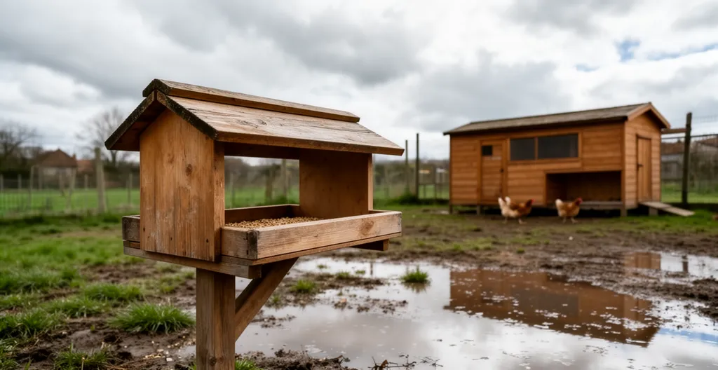Mangeoire poule avec couvercle de protection contre les intempéries