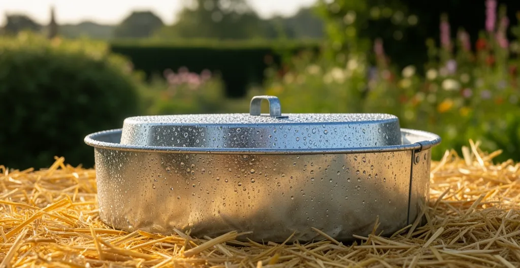 Détail d'une mangeoire poule en tôle galvanisée résistante à la corrosion